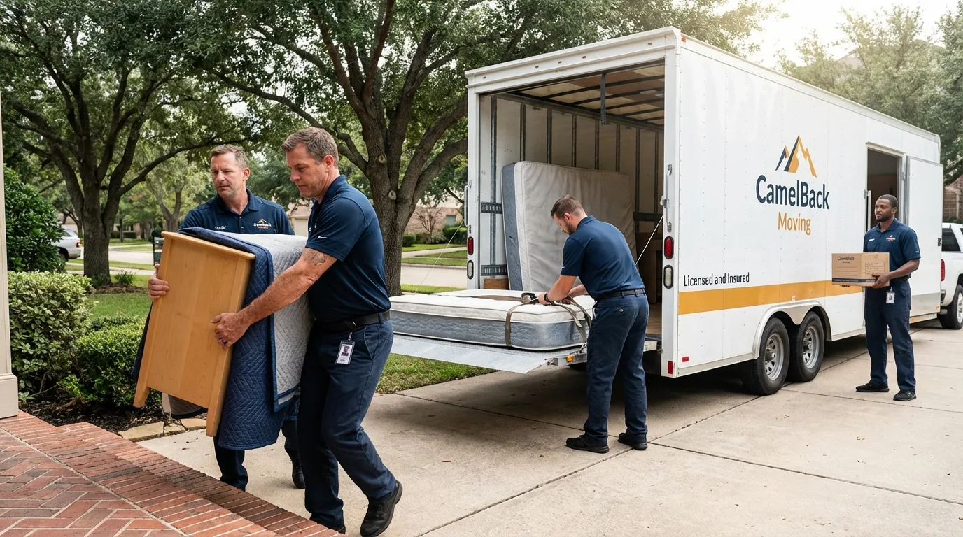 Crew loading residential truck for cross-state move from Fellsmere, FL
