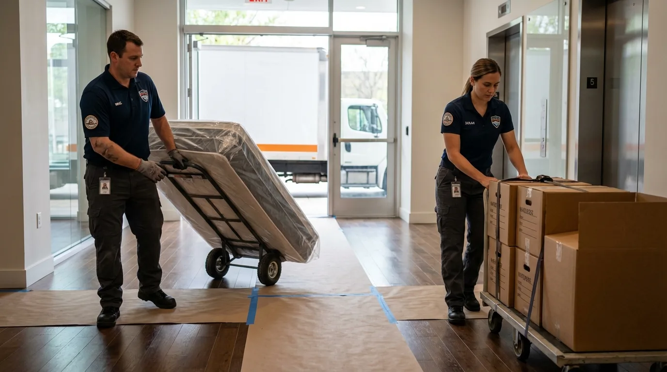 Professional apartment movers loading elevator in Fellsmere, FL