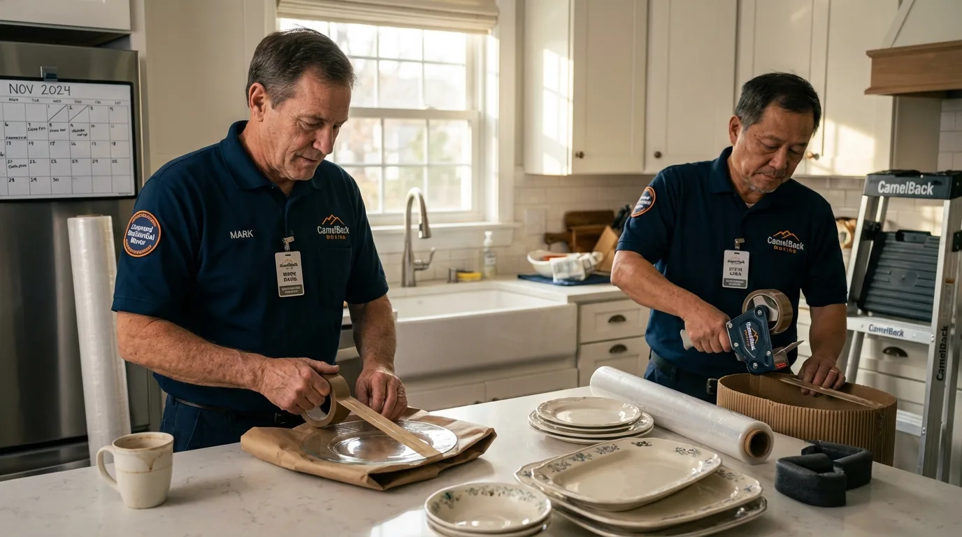 Professional crew packing kitchen dishware in Fellsmere, FL